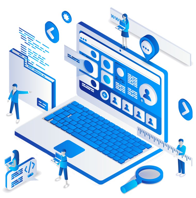 Illustrazione di un team che progetta e sviluppa software